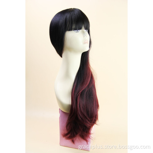 Wholesale synthetic hair wigs ombre natural straight wave machine made with baby hair for women